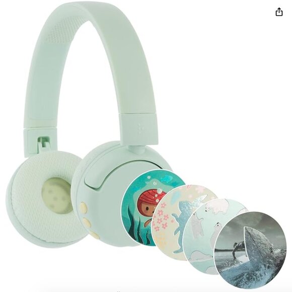 NEW BuddyPhones POP Fun Wireless SafeAudio Headphones With Stickers, Green - Picture 3 of 6
